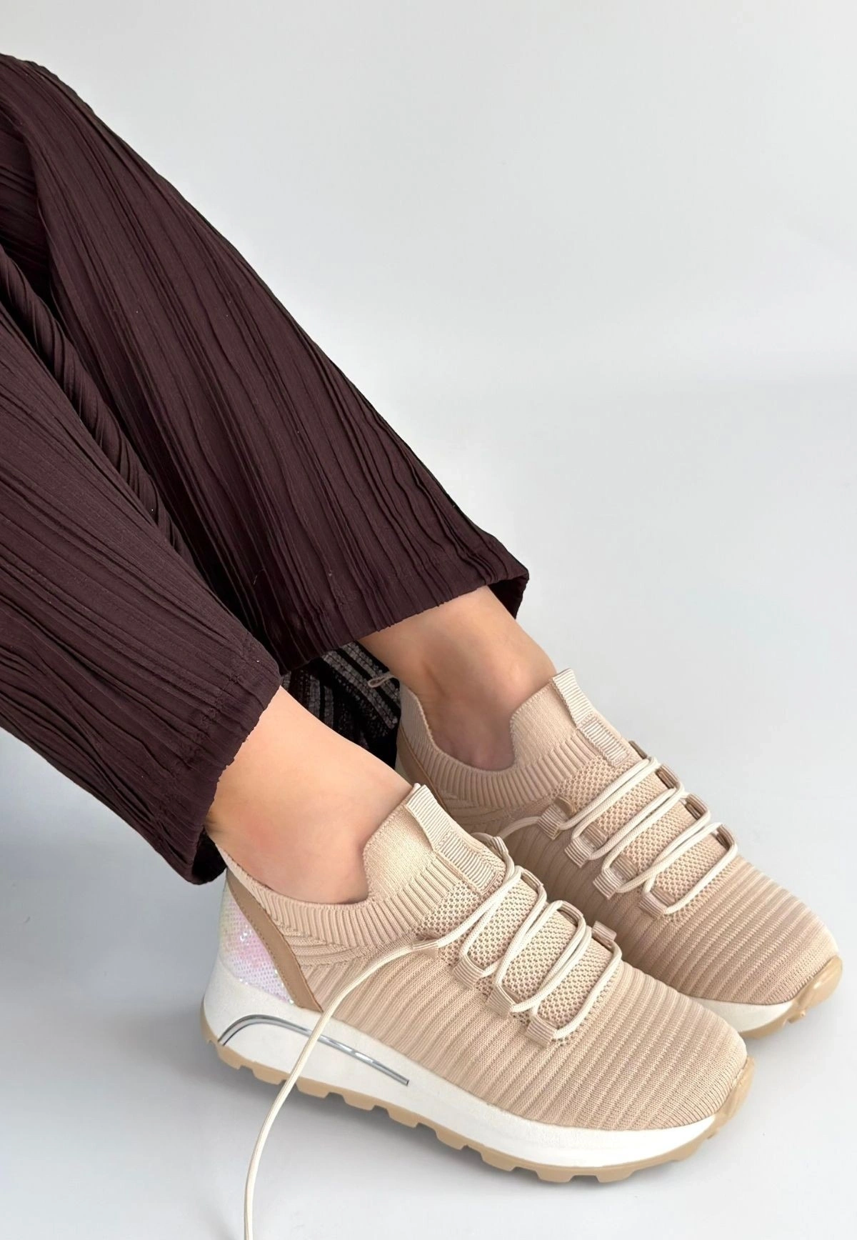 Feort Bej Triko Bağcıklı Spor Ayakkabı