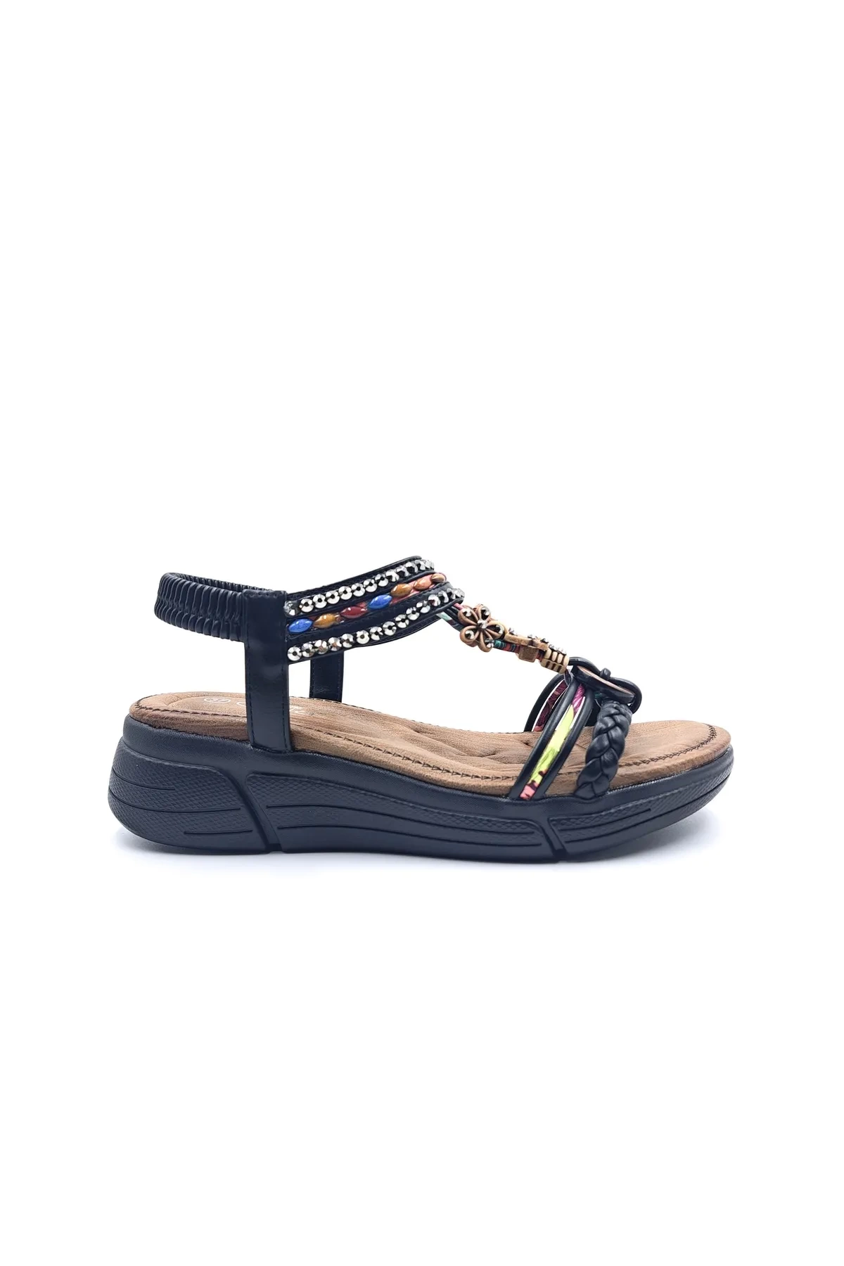GUJA 25Y154-4 KADIN KALIN TABAN TAŞLI SANDALET SİYAH