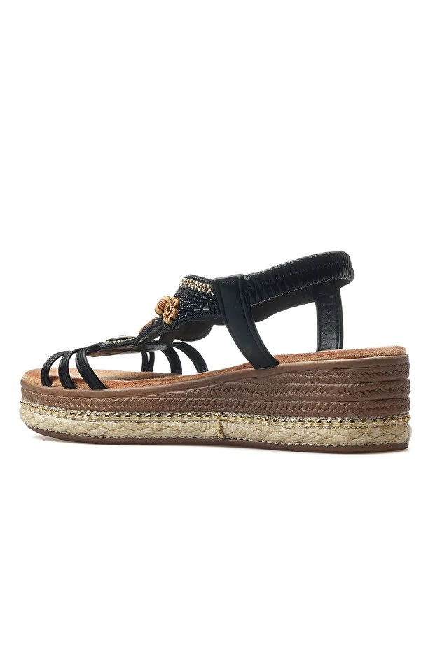 GUJA 25Y171-1 KADIN TAŞLI HASIR ÖRGÜLÜ SANDALET SİYAH