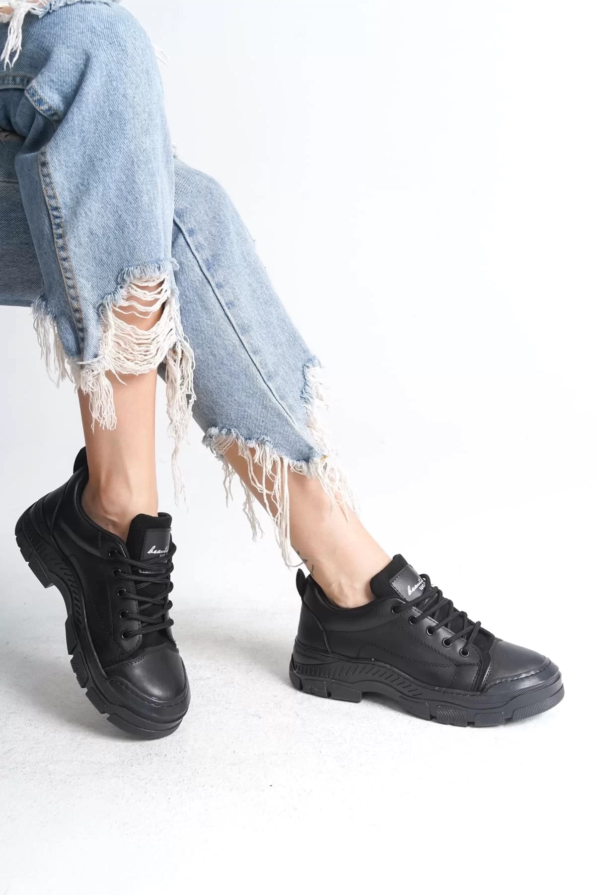 JANE Bağcıklı Ortopedik Taban Kadın Sneaker Spor Ayakkabı  ST - Siyah