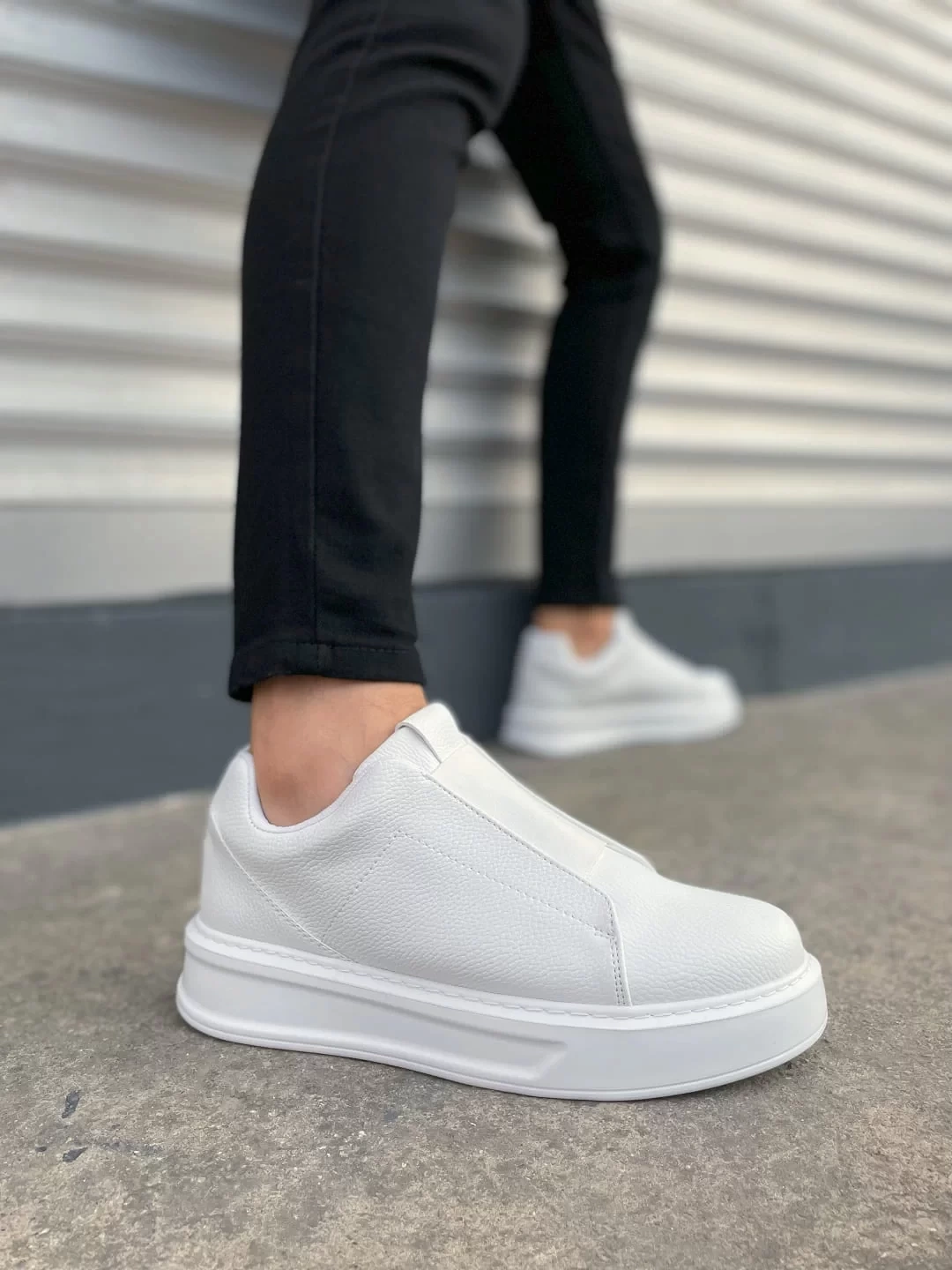 JY007 Alba Bağcıksız Cilt Erkek Günlük Sneaker Ayakkabı CBT Beyaz