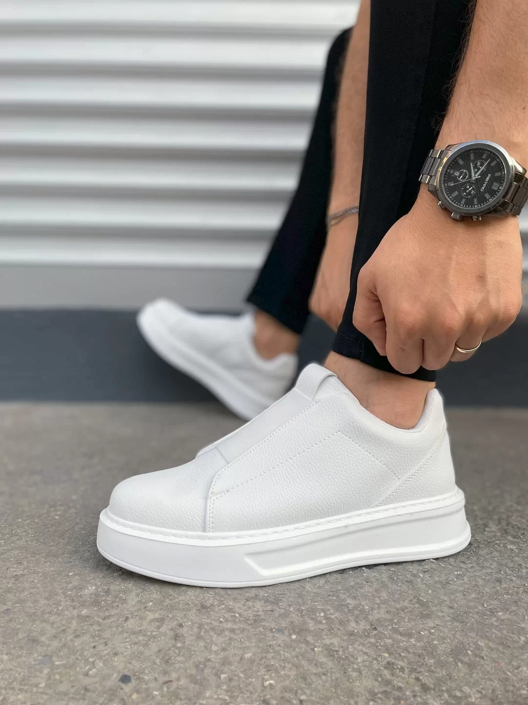 JY007 Alba Bağcıksız Cilt Erkek Günlük Sneaker Ayakkabı CBT Beyaz