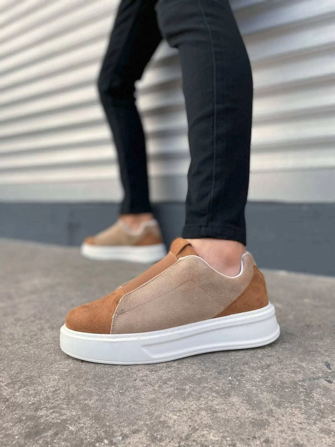 JY007 Alba Bağcıksız Süet Erkek Günlük Sneaker Ayakkabı SBT Taba/Vizon