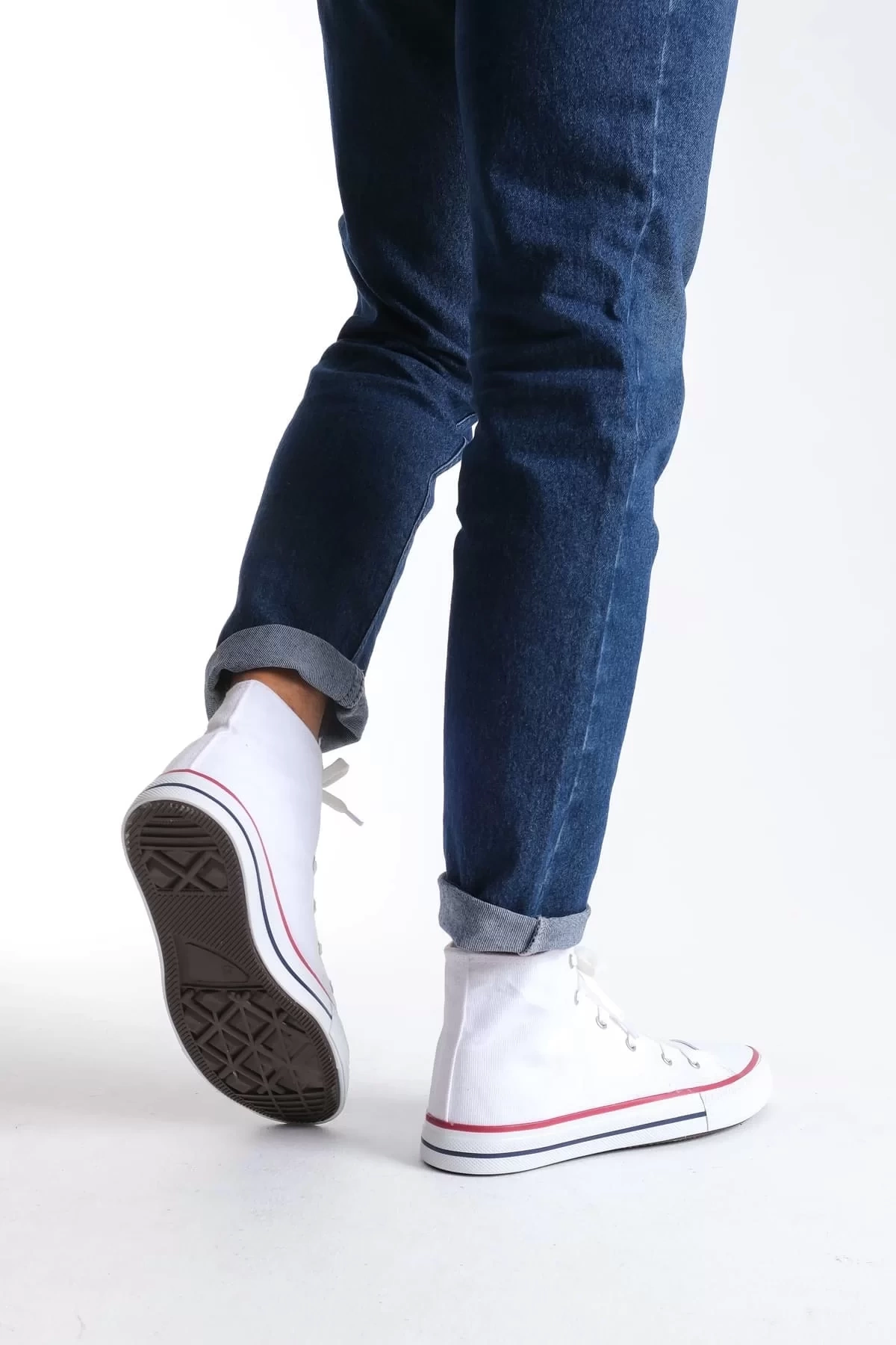 JY0423 AXE Bağcıklı Keten Kumaş Erkek Günlük Sneaker Ayakkabı KBT - Beyaz
