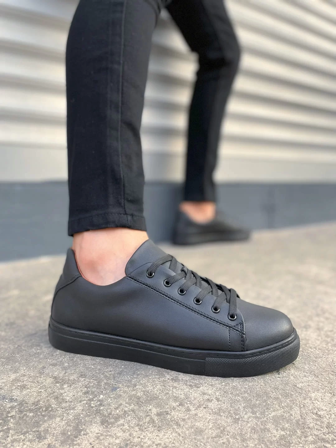 JY122 Mode Bağcıklı Cilt Erkek Günlük Sneaker Ayakkabı CST - Siyah