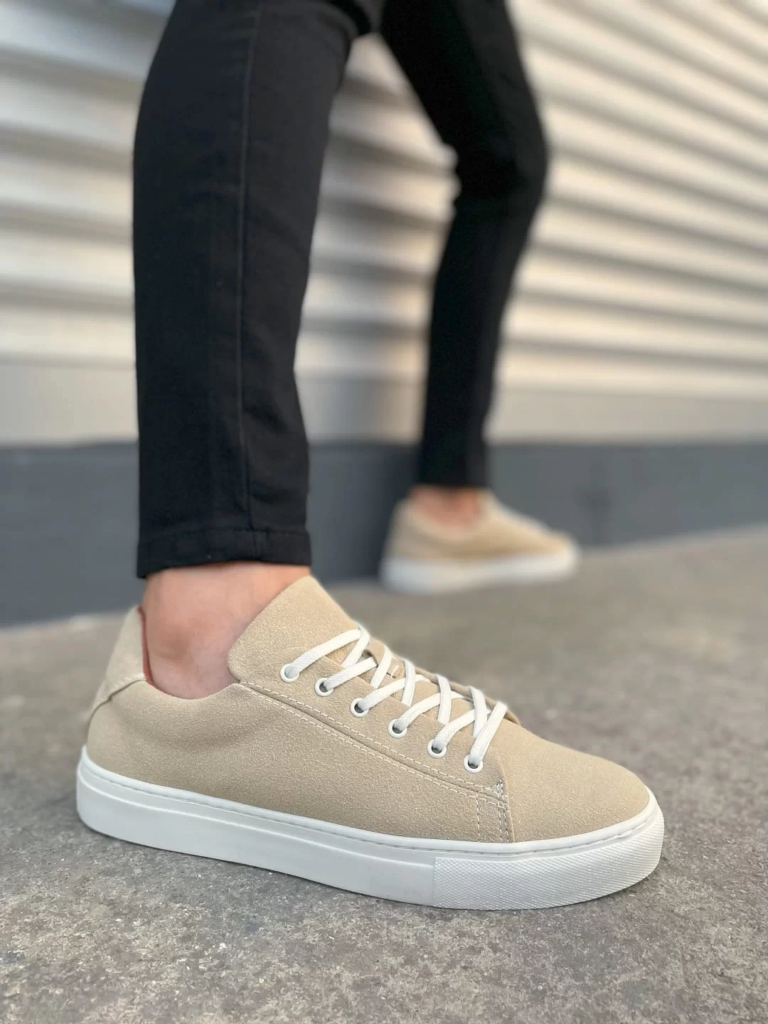 JY122 Mode Bağcıklı Süet Erkek Günlük Sneaker Ayakkabı SBT - Bej