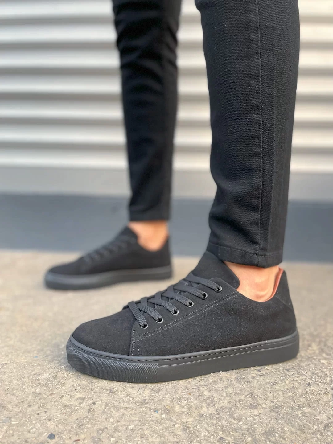 JY122 Mode Bağcıklı Süet Erkek Günlük Sneaker Ayakkabı SST - Siyah