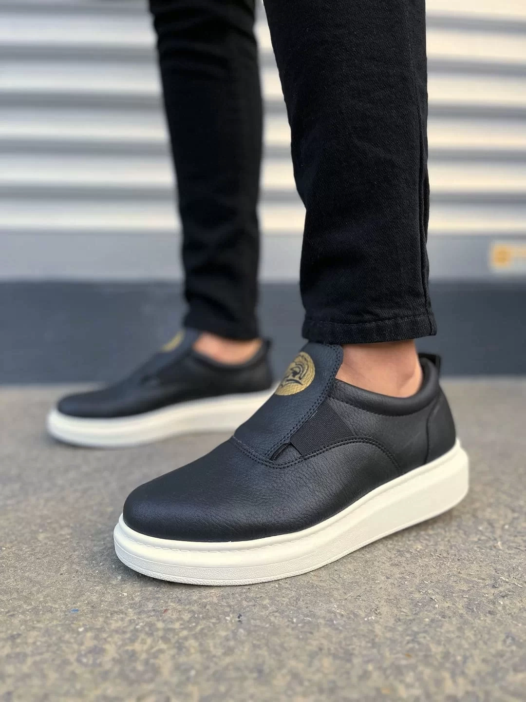JY161 Hippo Bağcıksız Cilt Erkek Günlük Sneaker Ayakkabı CBT - Siyah
