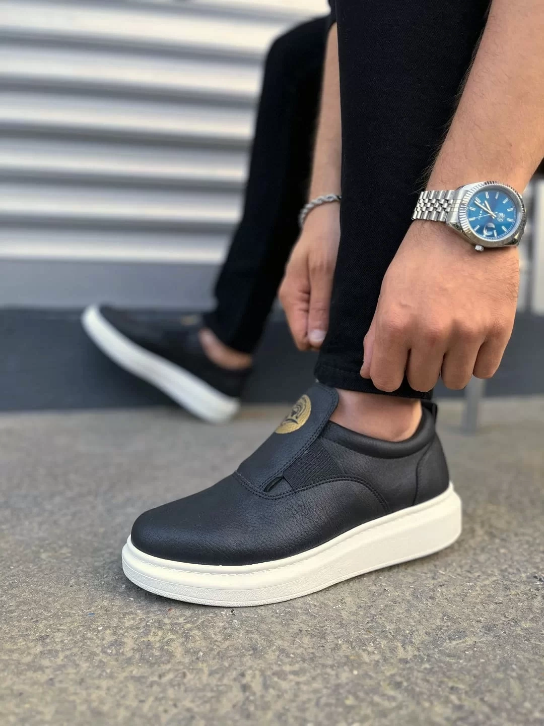 JY161 Hippo Bağcıksız Cilt Erkek Günlük Sneaker Ayakkabı CBT - Siyah
