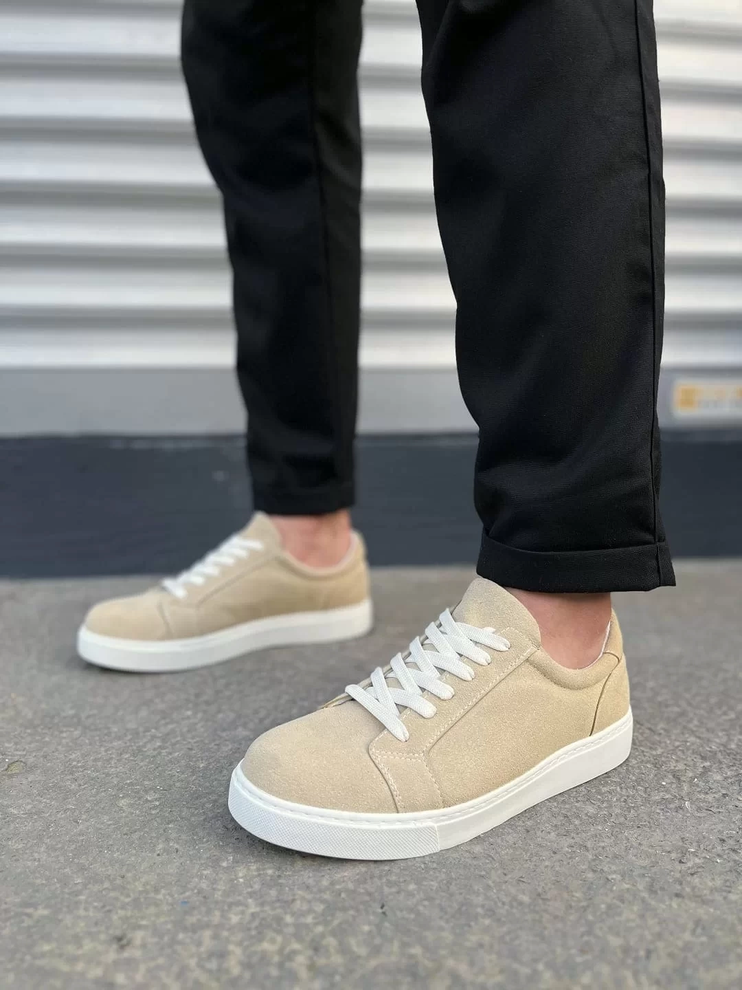 JY165 Elite Bağcıklı Süet Erkek Günlük Sneaker Ayakkabı SBT - Krem