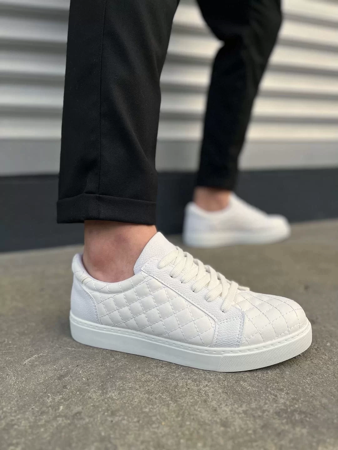 JY166 Prestige Bağcıklı Cilt Kapitone Desenli Erkek Günlük Sneaker Ayakkabı CBT - Beyaz