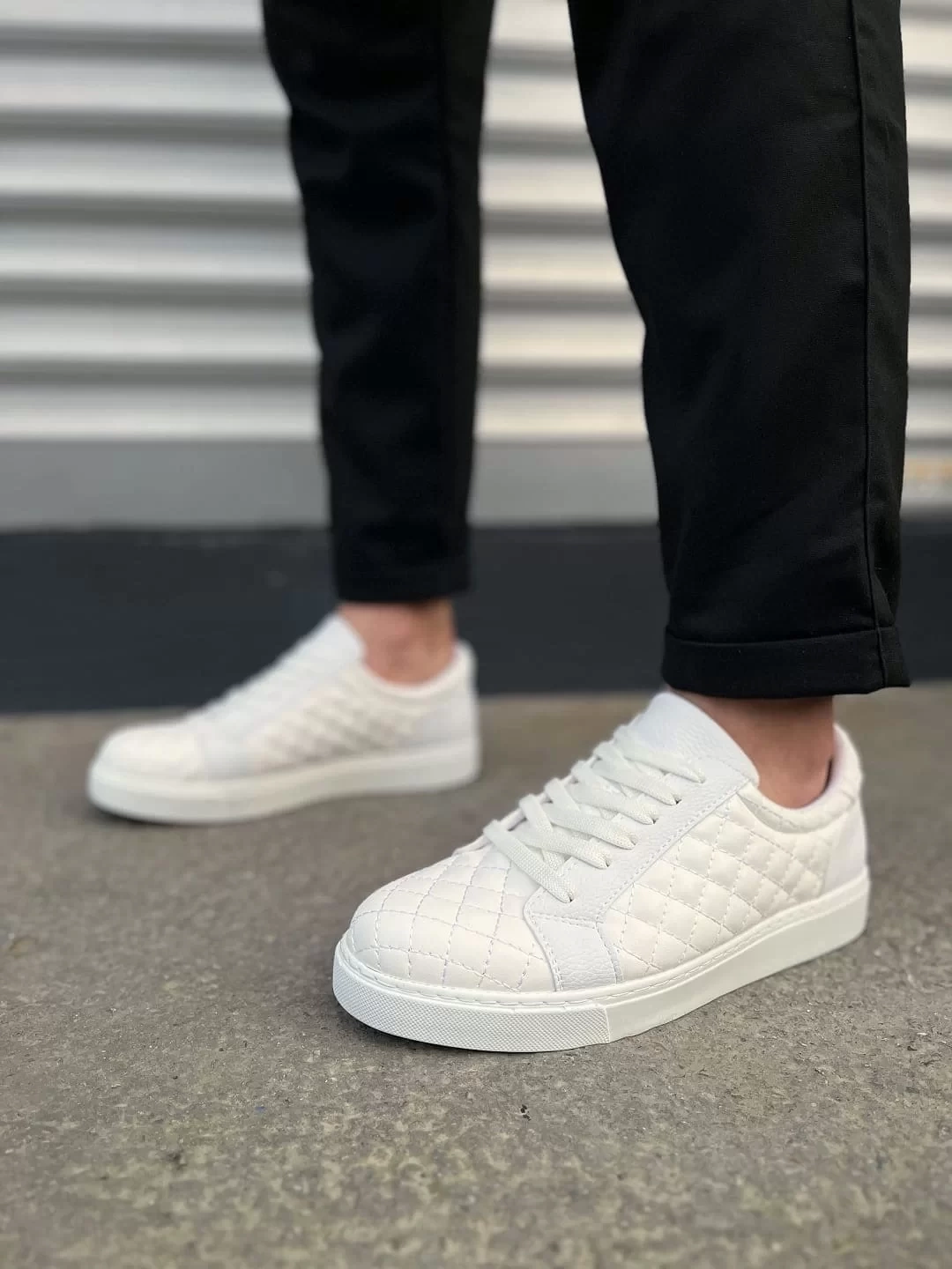 JY166 Prestige Bağcıklı Cilt Kapitone Desenli Erkek Günlük Sneaker Ayakkabı CBT - Beyaz