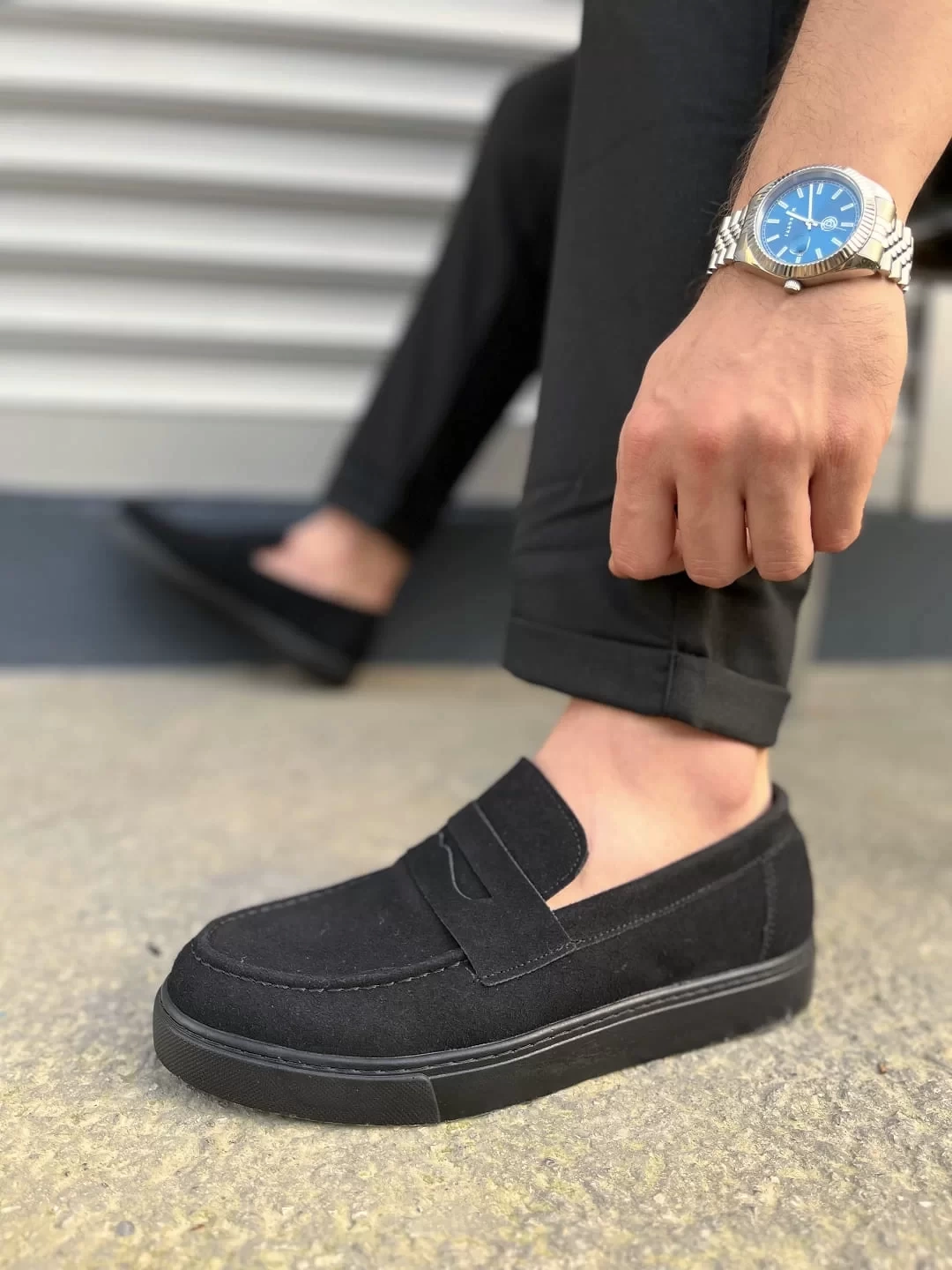 JY180 Estilo X Bağcıksız Süet Erkek Günlük Spor Klasik Ayakkabı SST - Siyah