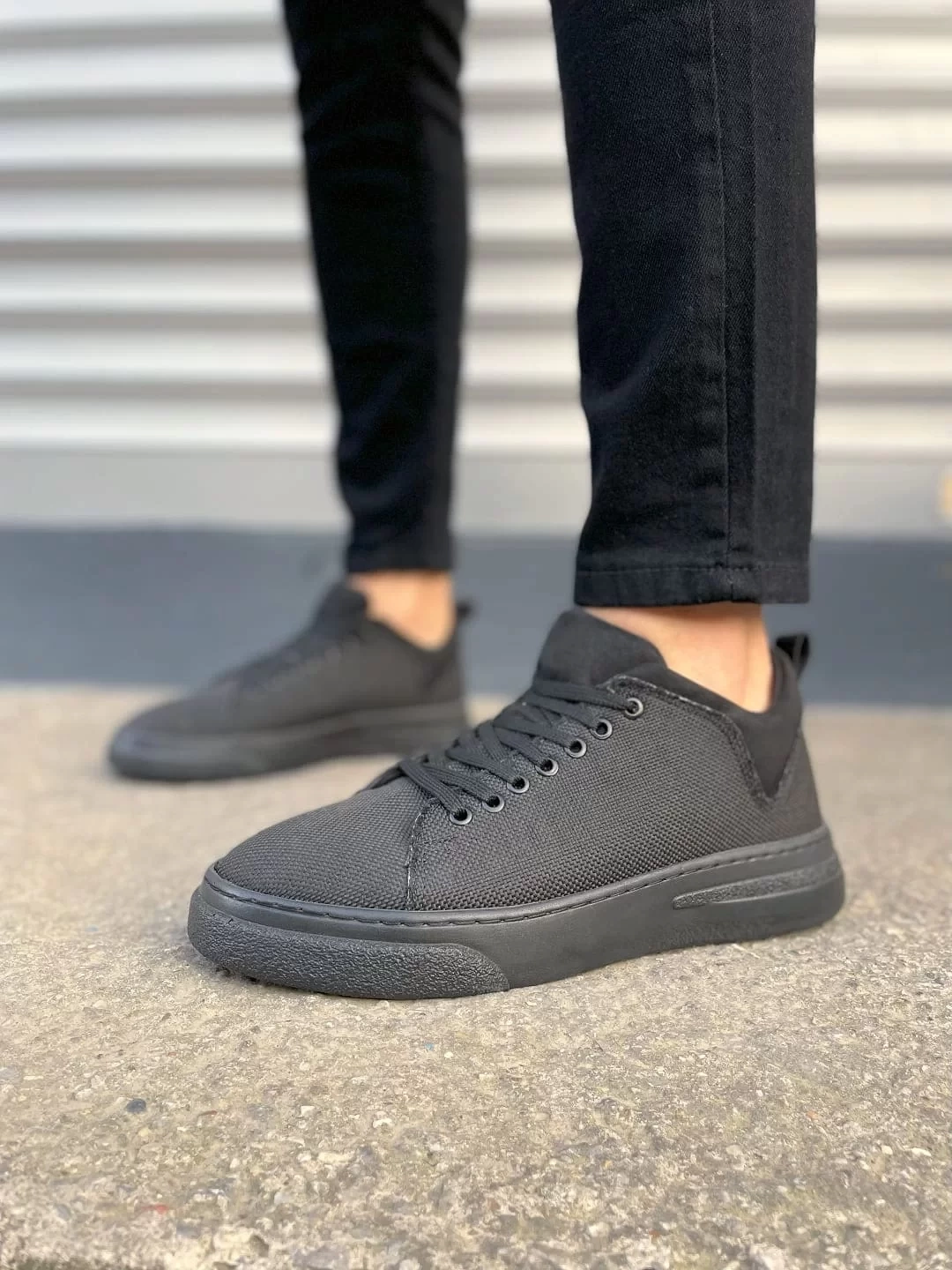 JY204 Flex Bağcıklı Keten Kumaş Erkek Günlük Sneaker Ayakkabı KST - Siyah