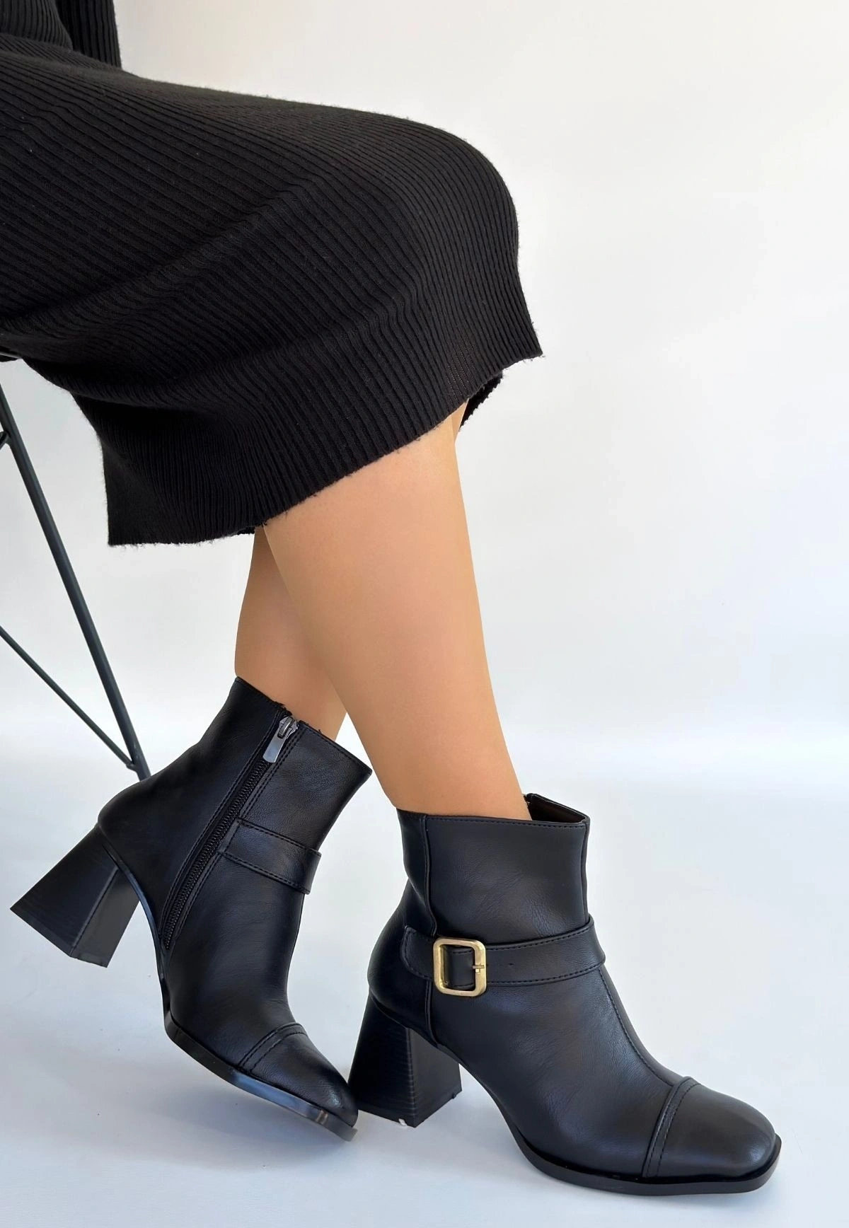 Mejjo Siyah Cilt Topuklu Bot