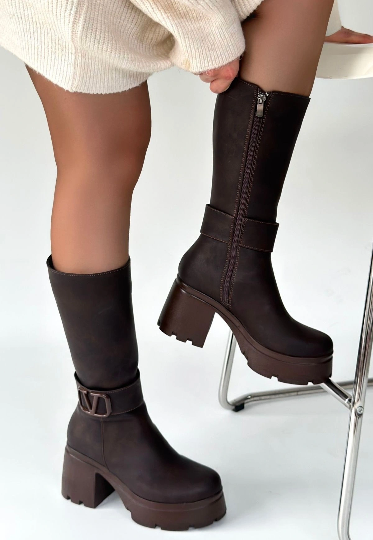 Moki Kahverengi Nubuk Topuklu Çizme