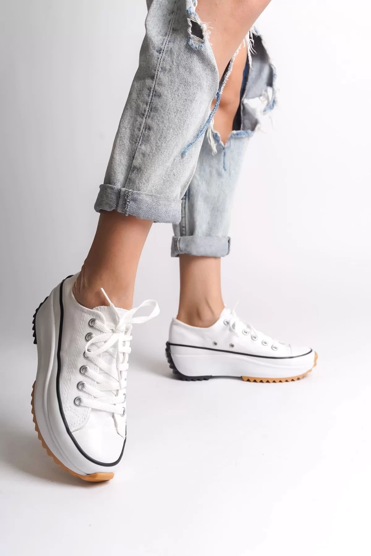 PARIS Bağcıklı Ortopedik Taban Kadın Sneaker Spor Ayakkabı  BT - Beyaz