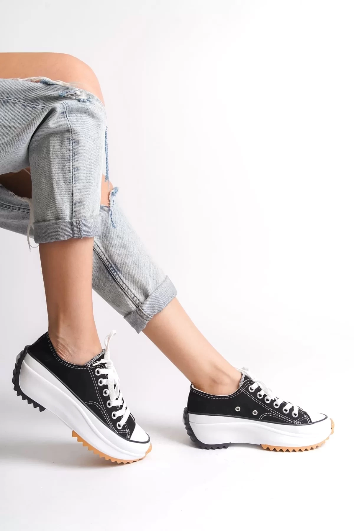 PARIS Bağcıklı Ortopedik Taban Kadın Sneaker Spor Ayakkabı  BT - Siyah