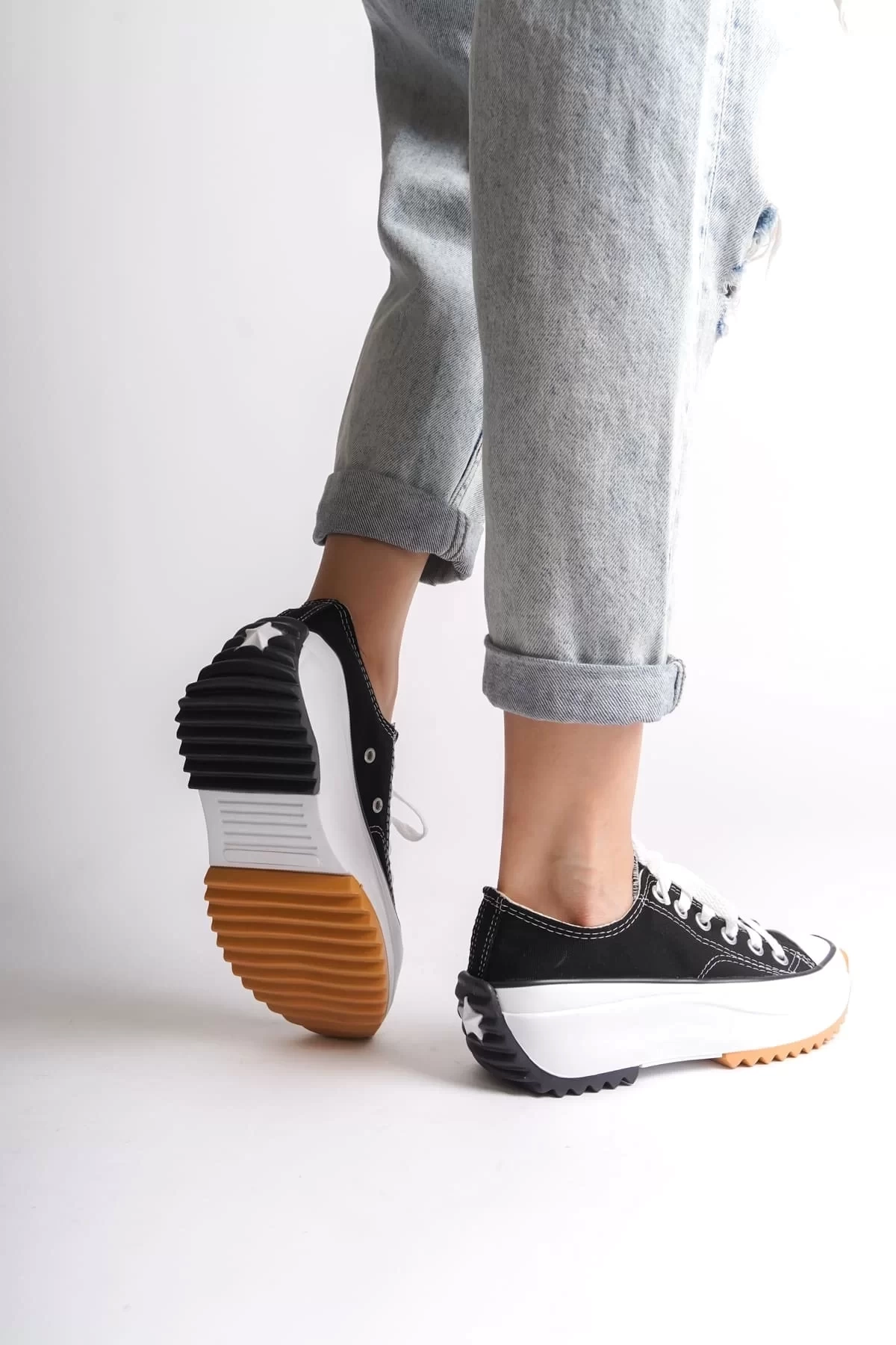 PARIS Bağcıklı Ortopedik Taban Kadın Sneaker Spor Ayakkabı  BT - Siyah