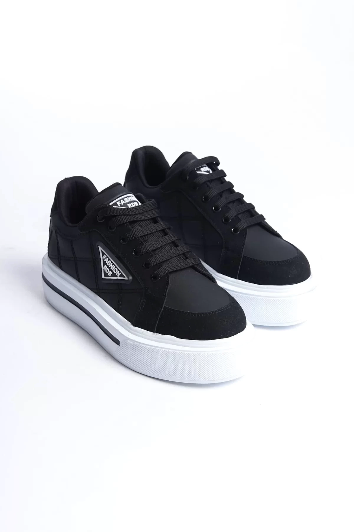 PRAG Bağcıklı Ortopedik Taban Desenli Kadın Sneaker Spor Ayakkabı  BT - Siyah