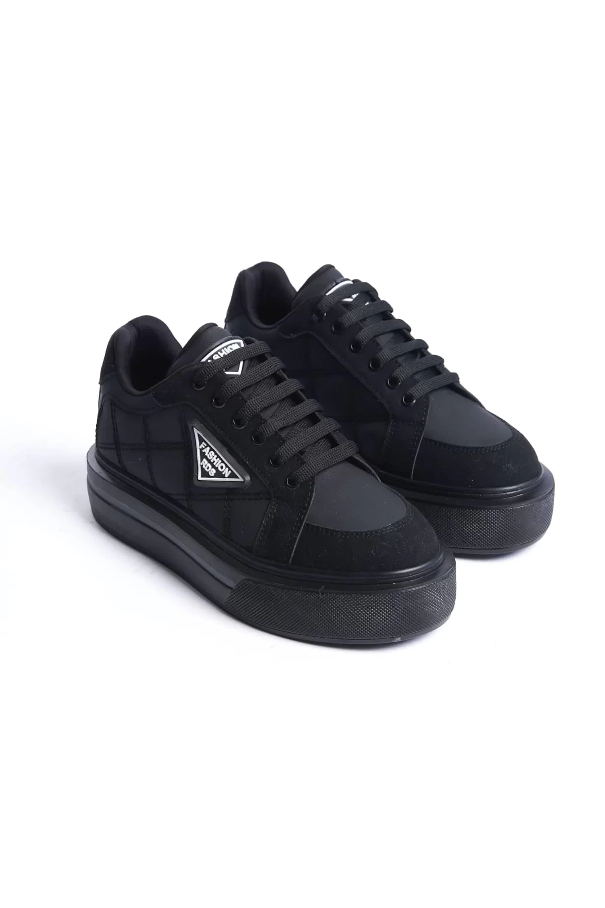PRAG Bağcıklı Ortopedik Taban Desenli Kadın Sneaker Spor Ayakkabı  ST - Siyah