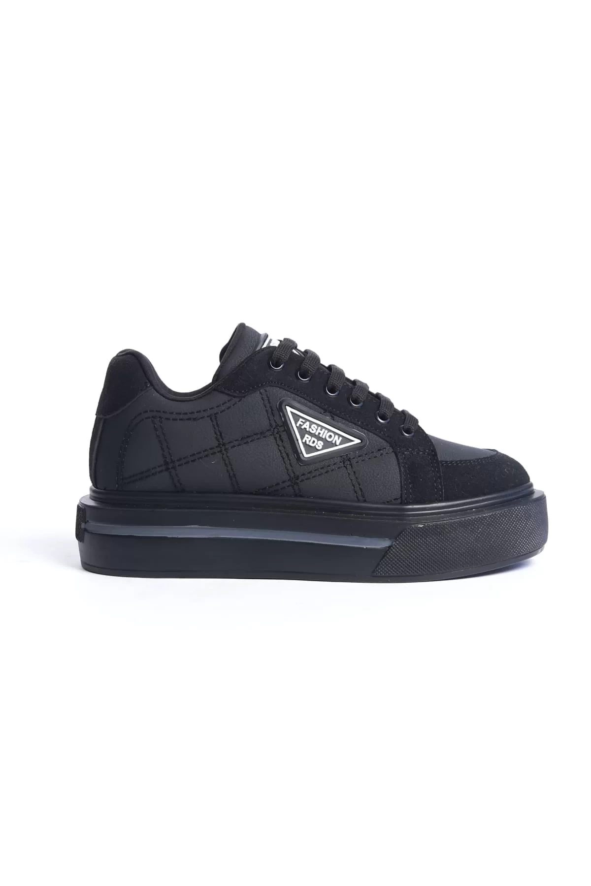 PRAG Bağcıklı Ortopedik Taban Desenli Kadın Sneaker Spor Ayakkabı  ST - Siyah