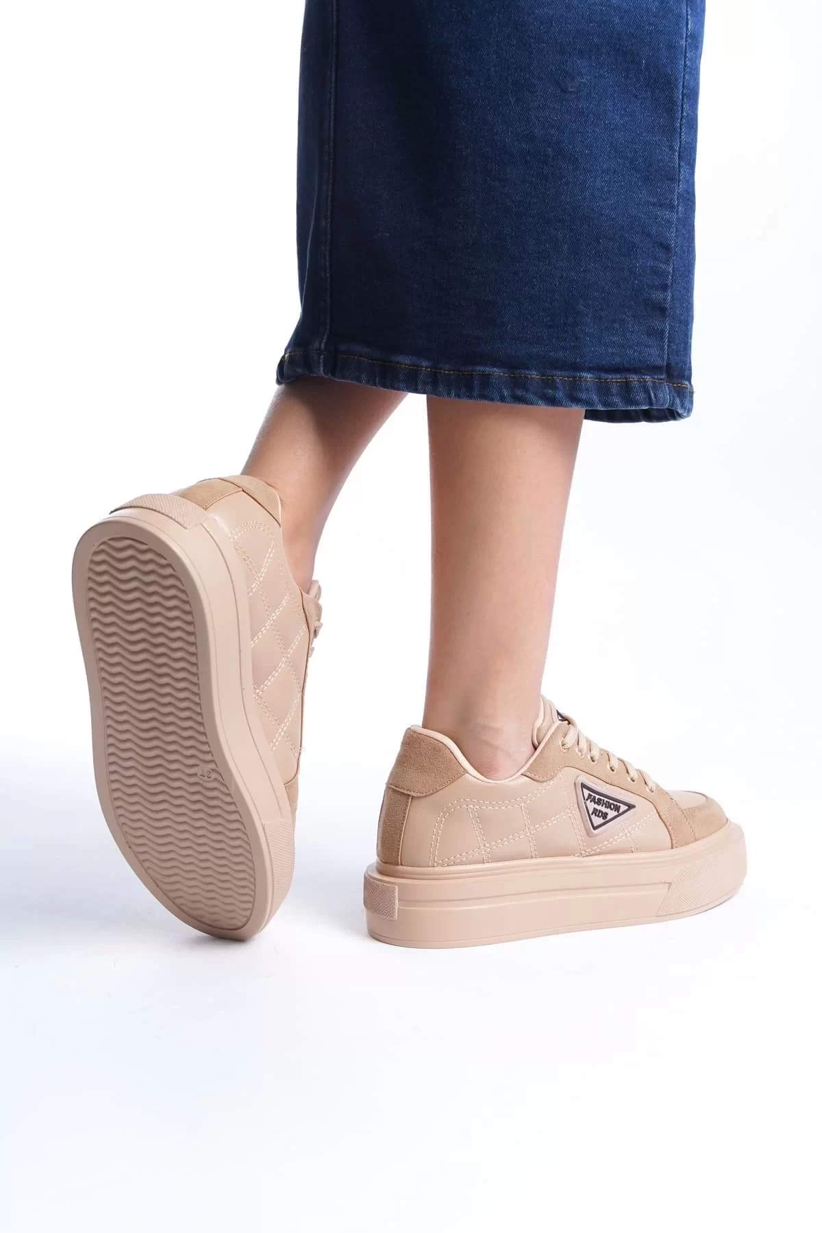 PRAG Bağcıklı Ortopedik Taban Desenli Kadın Sneaker Spor Ayakkabı TT - Ten