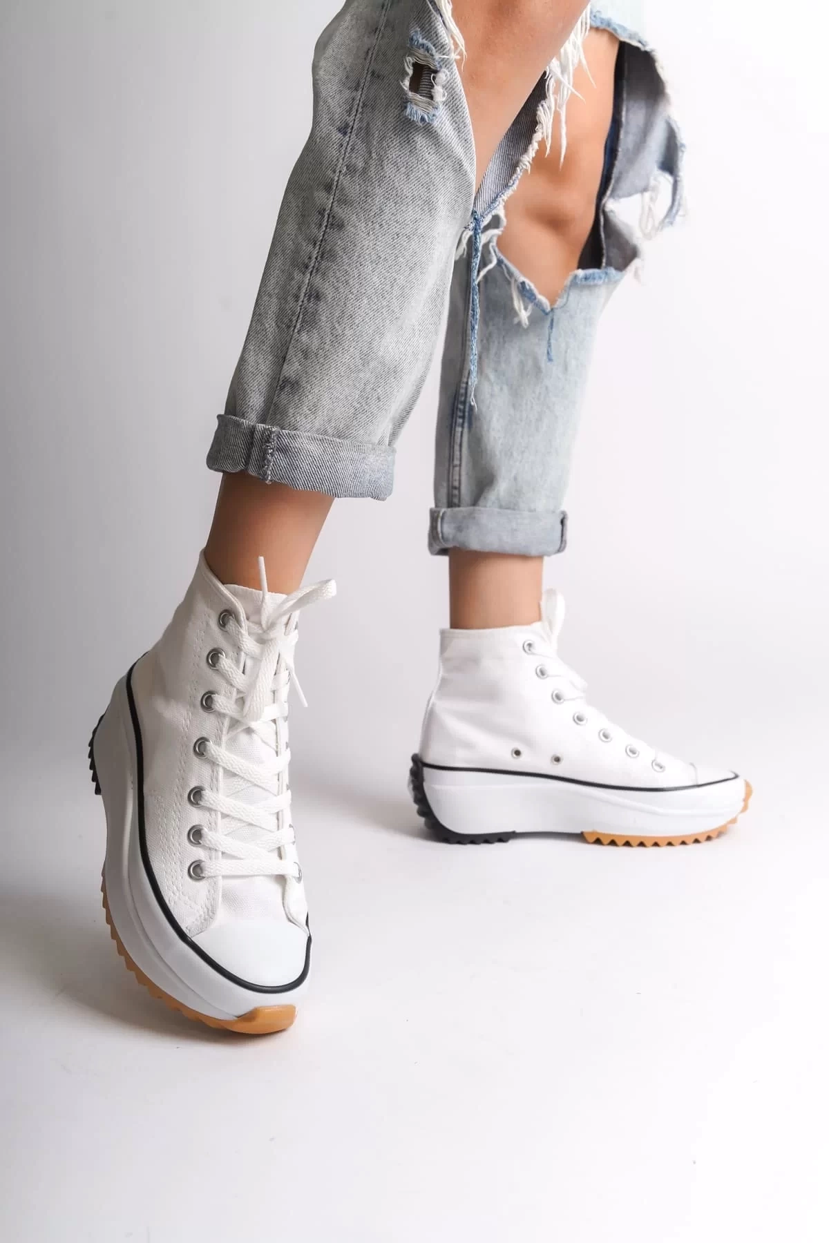 ROMA Bağcıklı Ortopedik Taban Kadın Sneaker Spor Ayakkabı BT - Beyaz