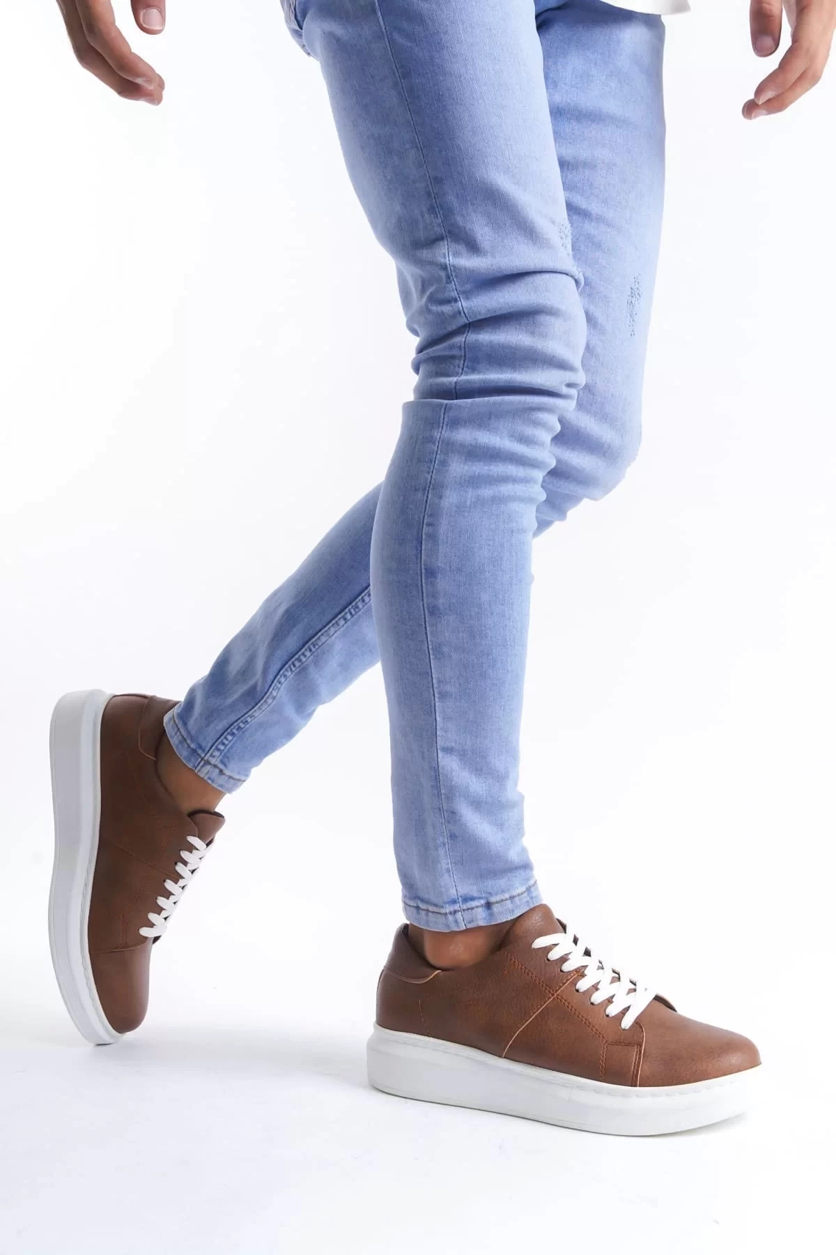 SLW151 Boost Bağcıklı Cilt Erkek Günlük Sneaker Ayakkabı CBT - Taba