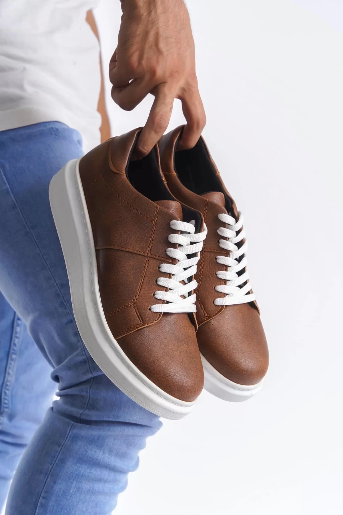 SLW151 Boost Bağcıklı Cilt Erkek Günlük Sneaker Ayakkabı CBT - Taba