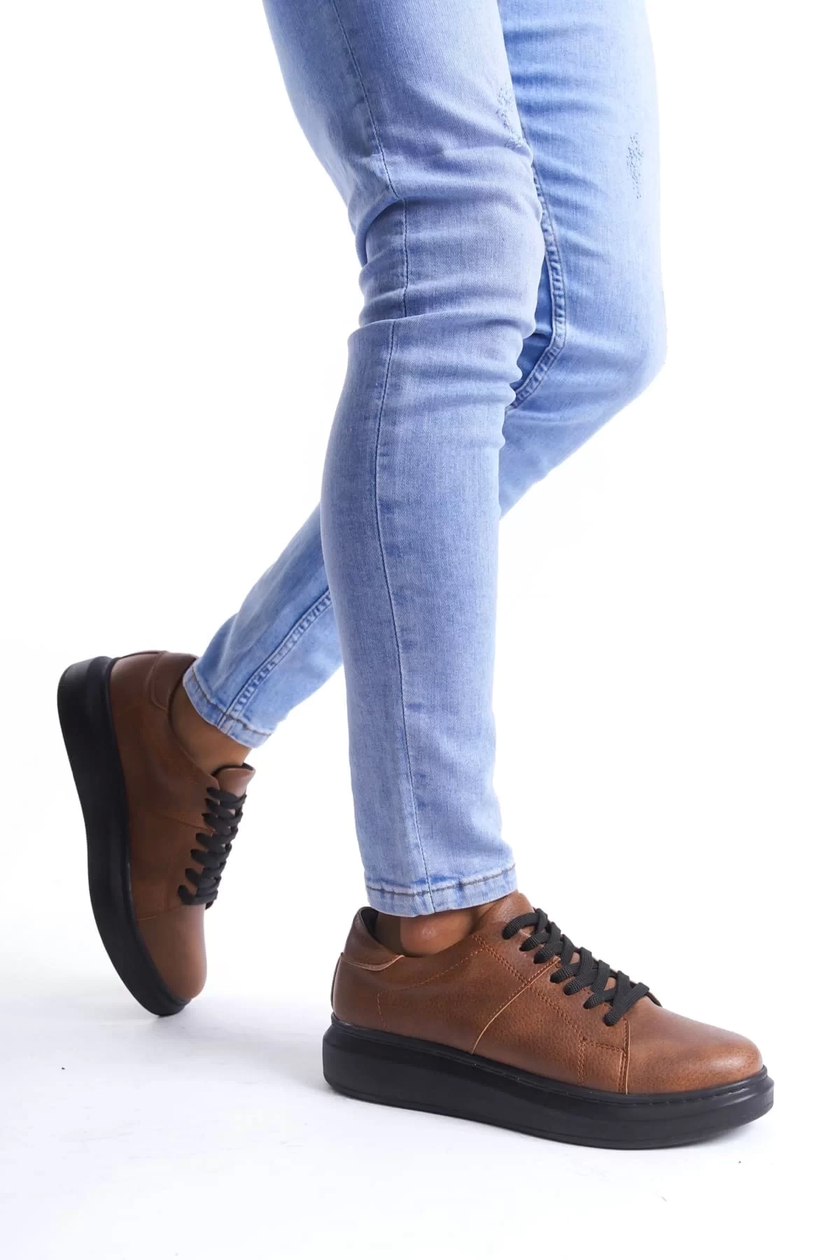 SLW151 Boost Bağcıklı Cilt Erkek Günlük Sneaker Ayakkabı CST - Taba