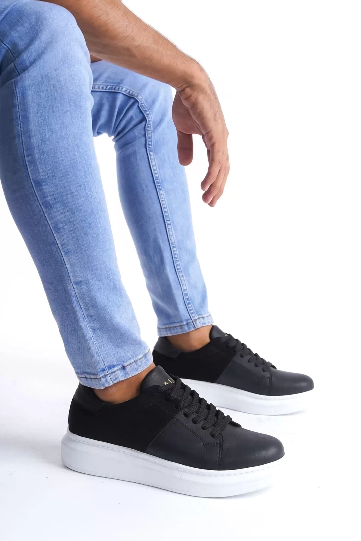 SLW151 Boost Bağcıklı Cilt Süet Erkek Günlük Sneaker Ayakkabı CSBT - Siyah