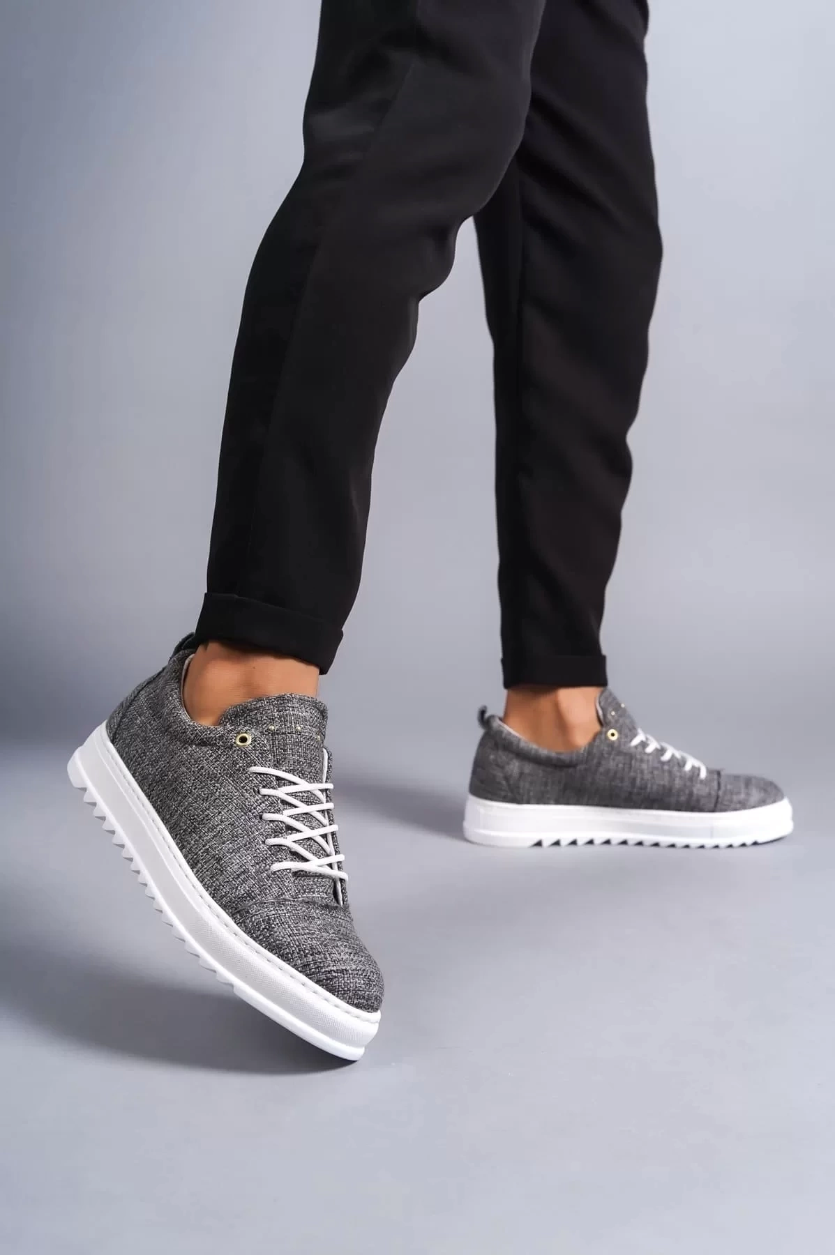 SLW152 Cool Bağcıklı Keten Erkek Günlük Spor Klasik Ayakkabı KBT - Gri