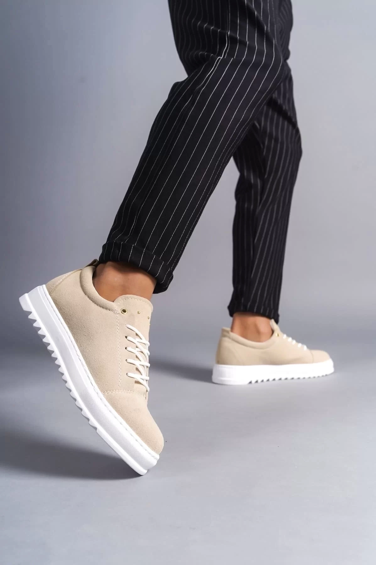 SLW152 Cool Bağcıklı Süet Erkek Günlük Spor Klasik Ayakkabı SBT - Krem