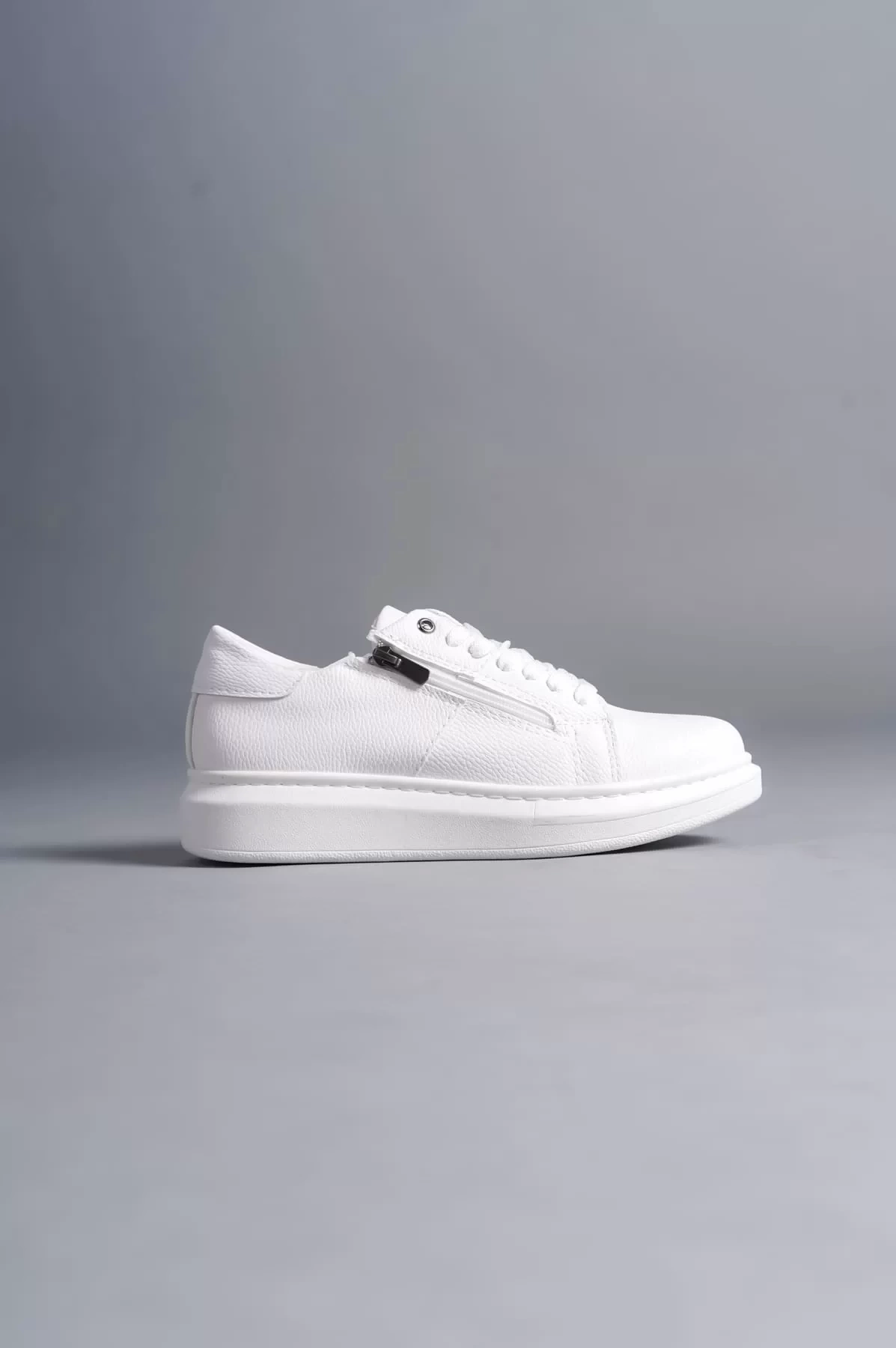 SLW155 Warrior Bağcıklı ve Fermuarlı Cilt Erkek Günlük Sneaker Ayakkabı CBT - Beyaz