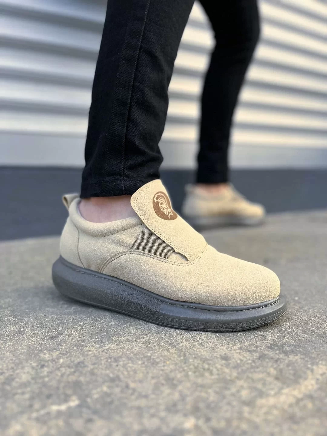 SLW161 Hippo Bağcıksız Süet Erkek Günlük Sneaker Ayakkabı SGT - Bej
