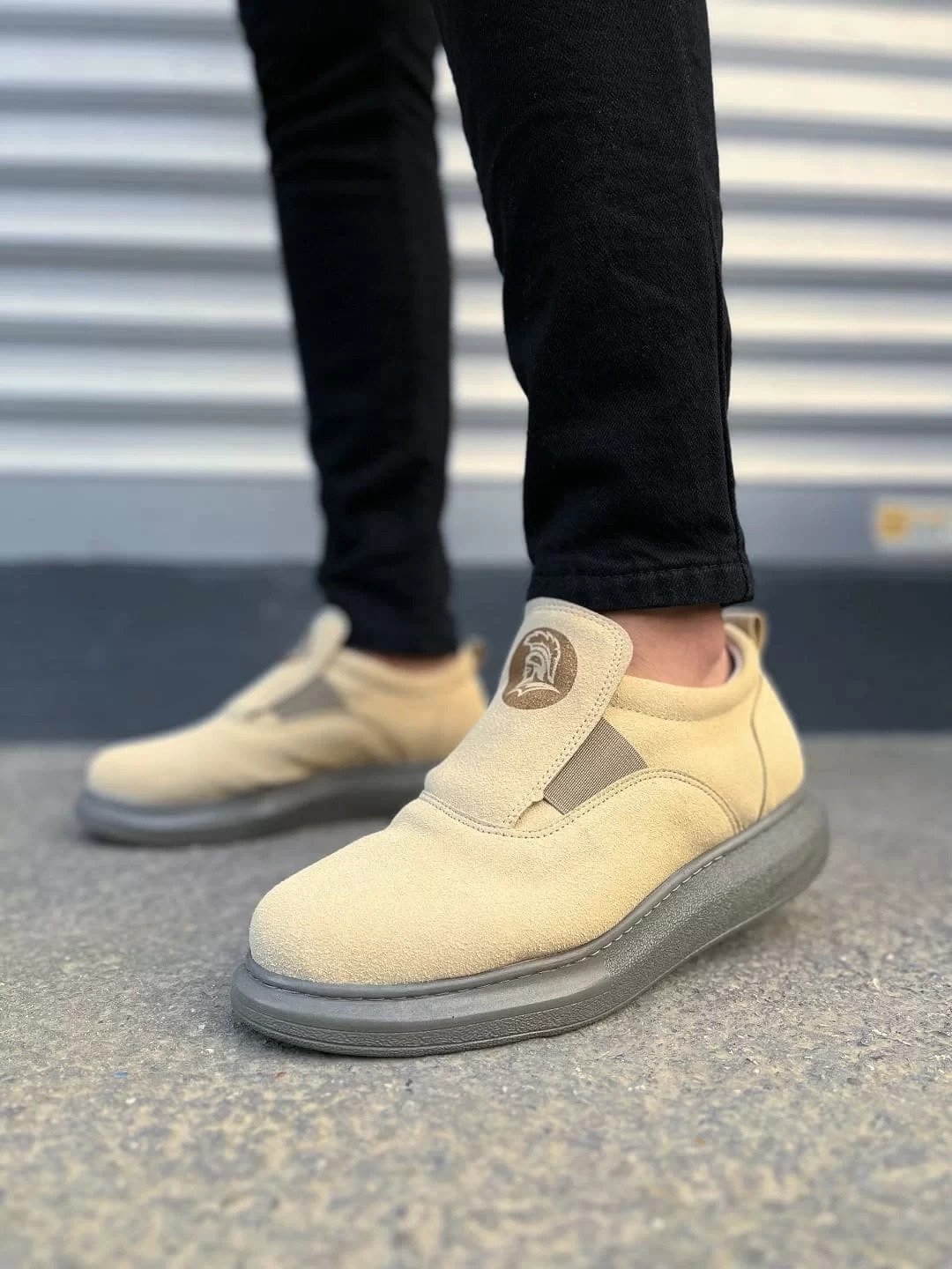 SLW161 Hippo Bağcıksız Süet Erkek Günlük Sneaker Ayakkabı SGT - Bej