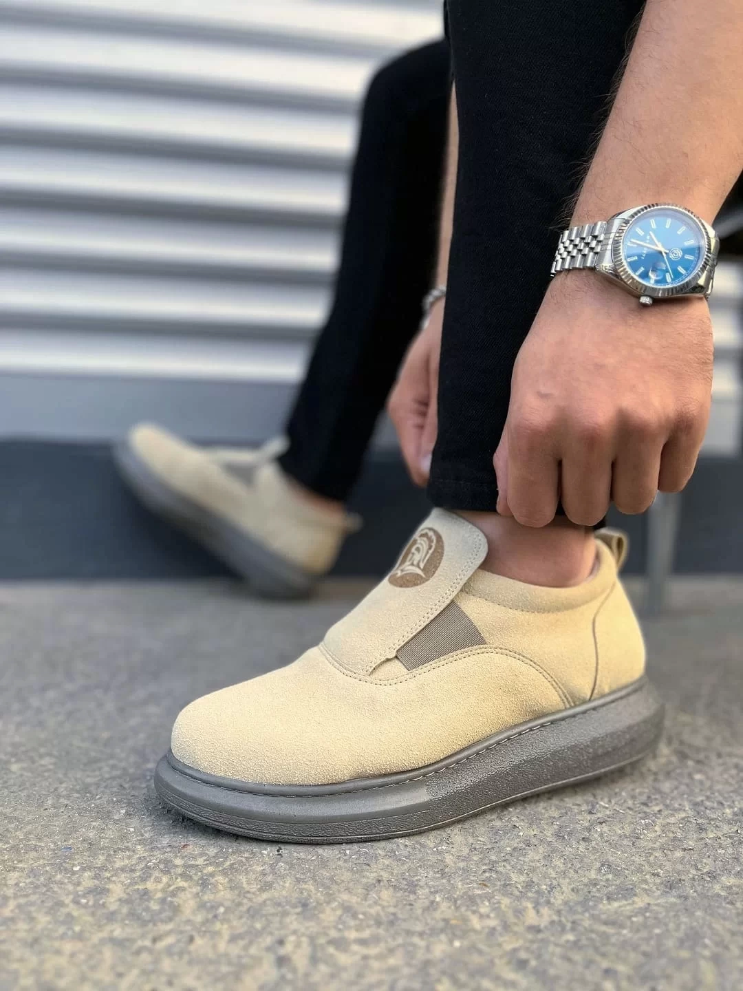 SLW161 Hippo Bağcıksız Süet Erkek Günlük Sneaker Ayakkabı SGT - Bej