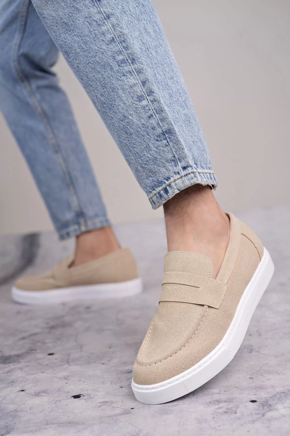 SLW180 Estilo X Bağcıksız Süet Erkek Günlük Spor Klasik Ayakkabı SBT - Krem