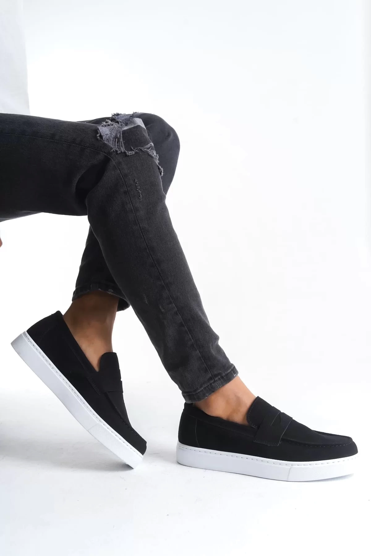 SLW180 Estilo X Bağcıksız Süet Erkek Günlük Spor Klasik Ayakkabı SBT - Siyah