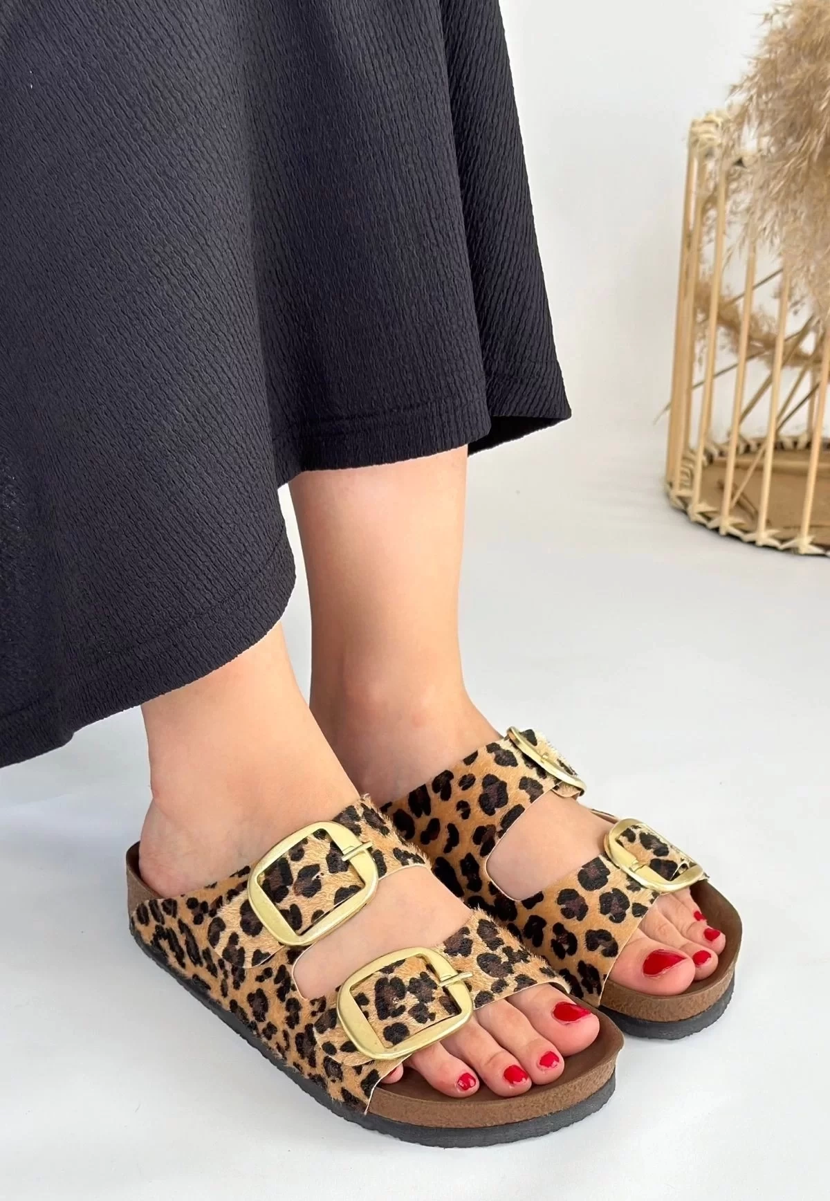 Tanta Leopar Süet Tokalı Terlik