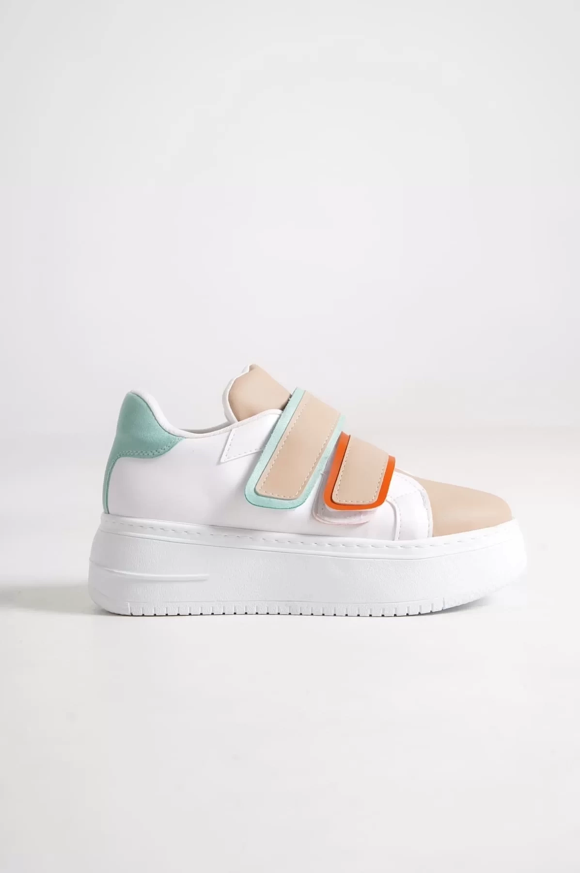 VALENCIA Bağcıksız Cırt Cırtlı Ortopedik Taban Kadın Sneaker Spor Ayakkabı BT - Beyaz/Ten/Mavi
