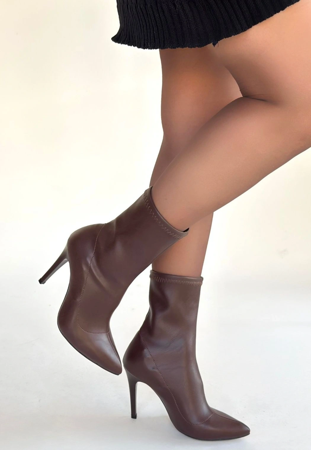 Verena Acı Kahve Cilt Topuklu Streç Bot