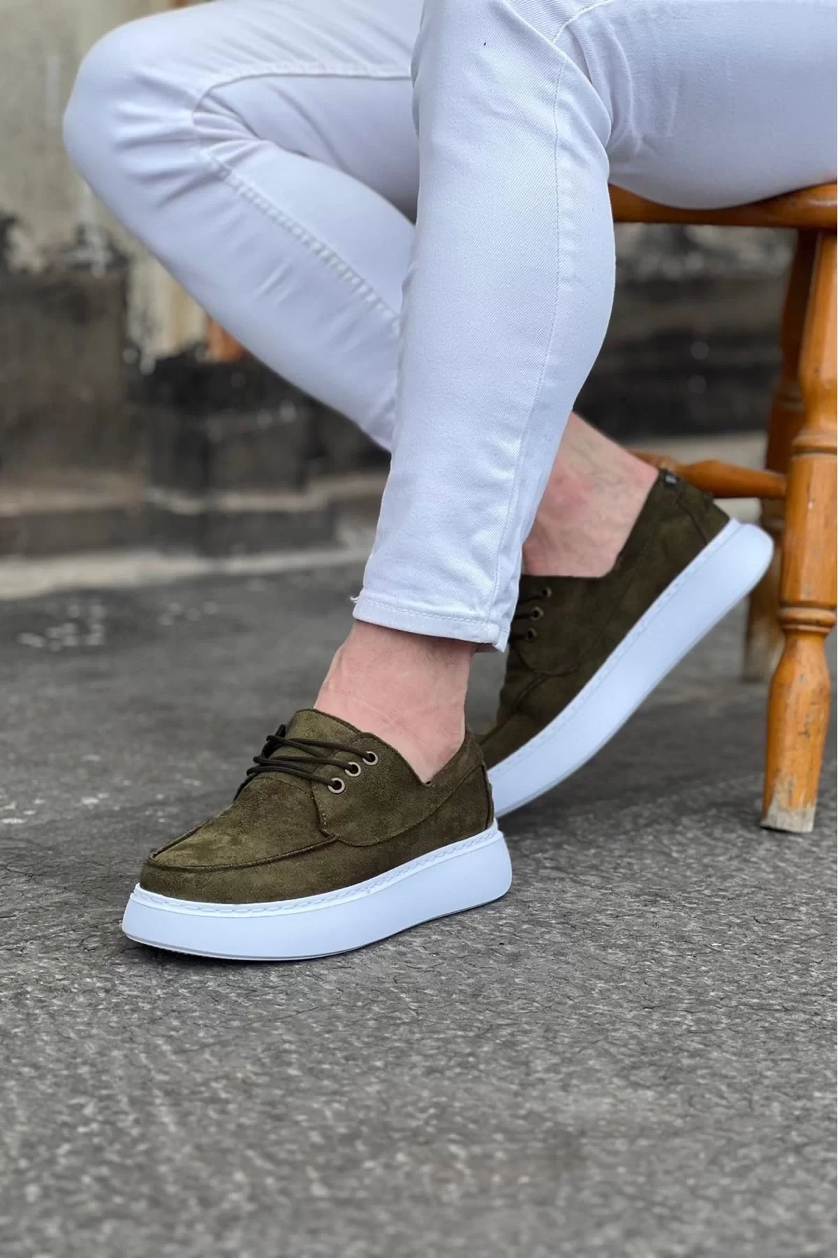 WG508 Haki Süet Ortopedik Taban Erkek Casual Ayakkabı