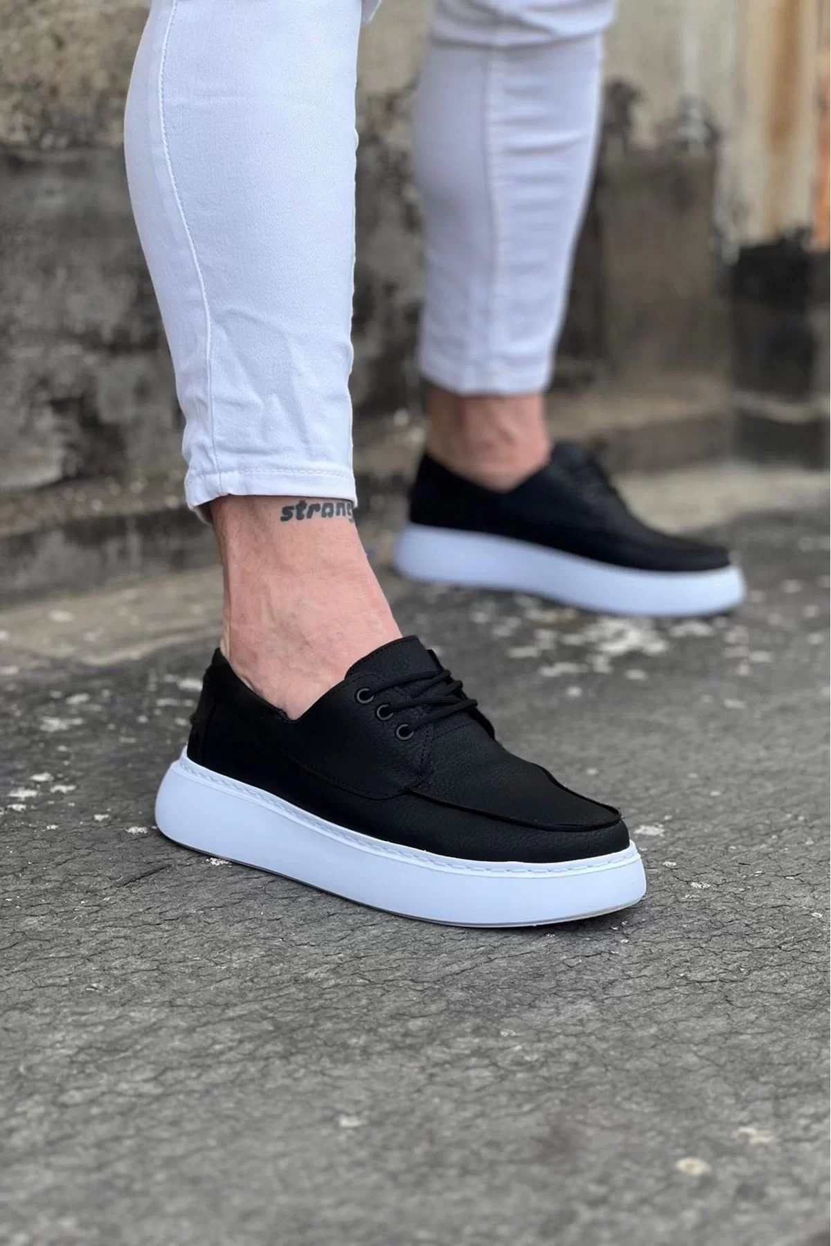 WG508 Siyah Cilt Ortopedik Taban Erkek Casual Ayakkabı