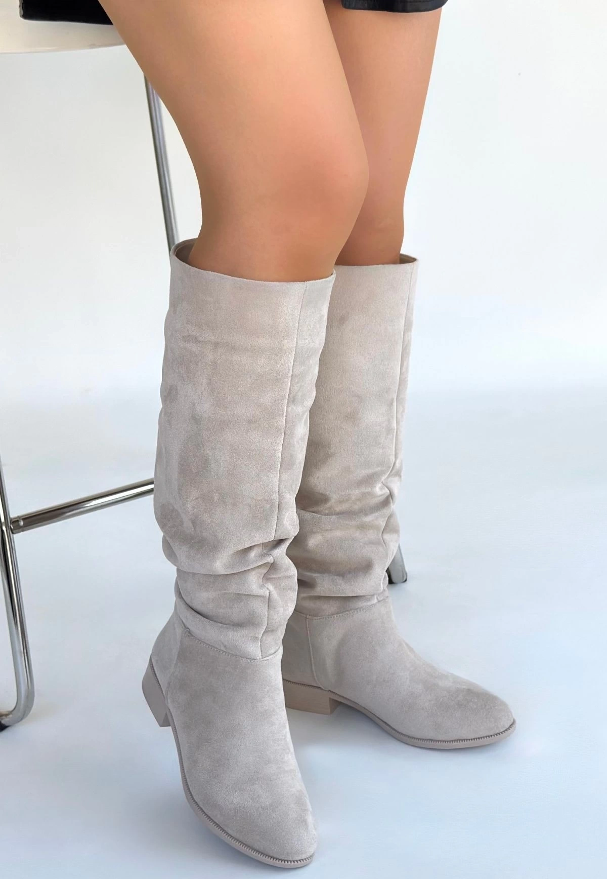 Winda Bej Süet Körüklü Çizme