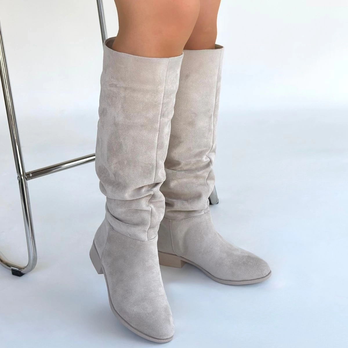 Winda Bej Süet Körüklü Çizme