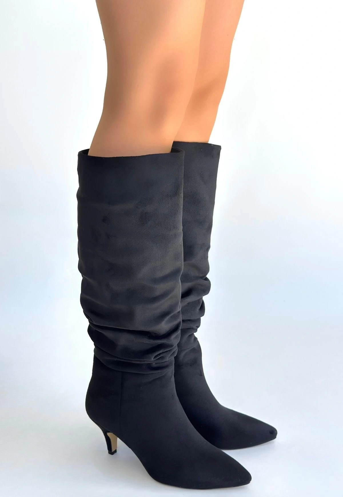 Zelya Siyah Süet Topuklu Çizme