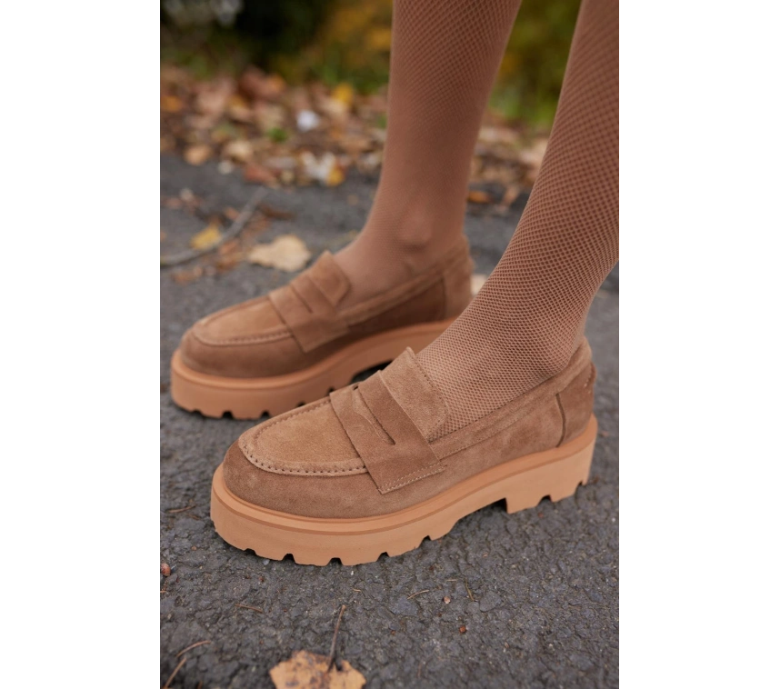 ANGELİNA JONES KADIN DERİ LOAFER AYAKKABI CAMEL SÜET