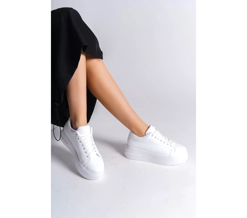 BIANA Bağcıklı Ortopedik Taban Kadın Sneaker Spor Ayakkabı  BT - Beyaz